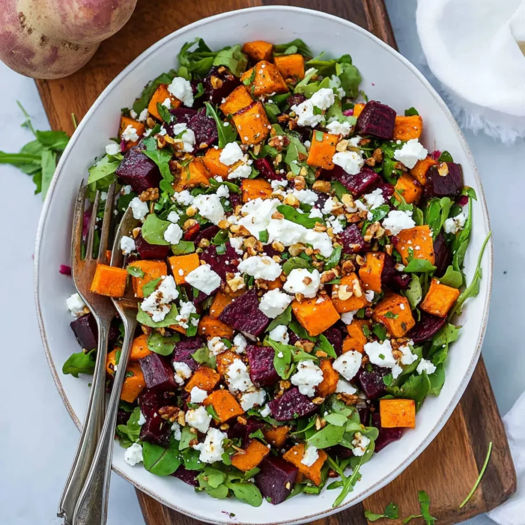 Fall Roasted Sweet Potato Beet Salad with Feta