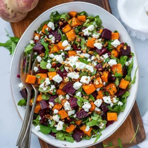 Fall Roasted Sweet Potato Beet Salad with Feta