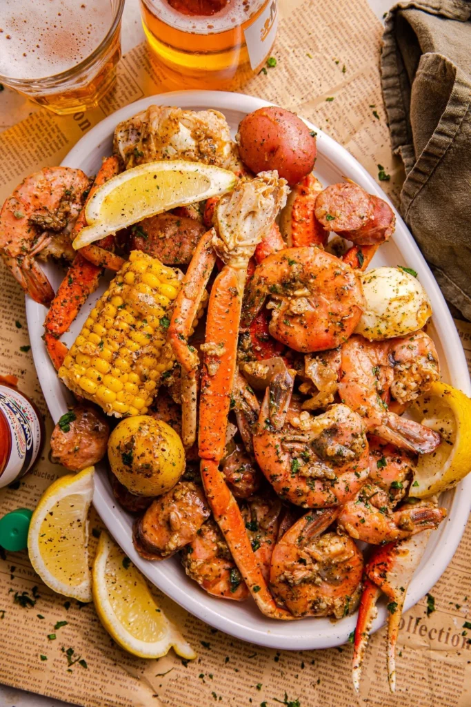 Cajun Seafood Boil with succulent shrimp, crab, and vegetables in garlic butter sauce