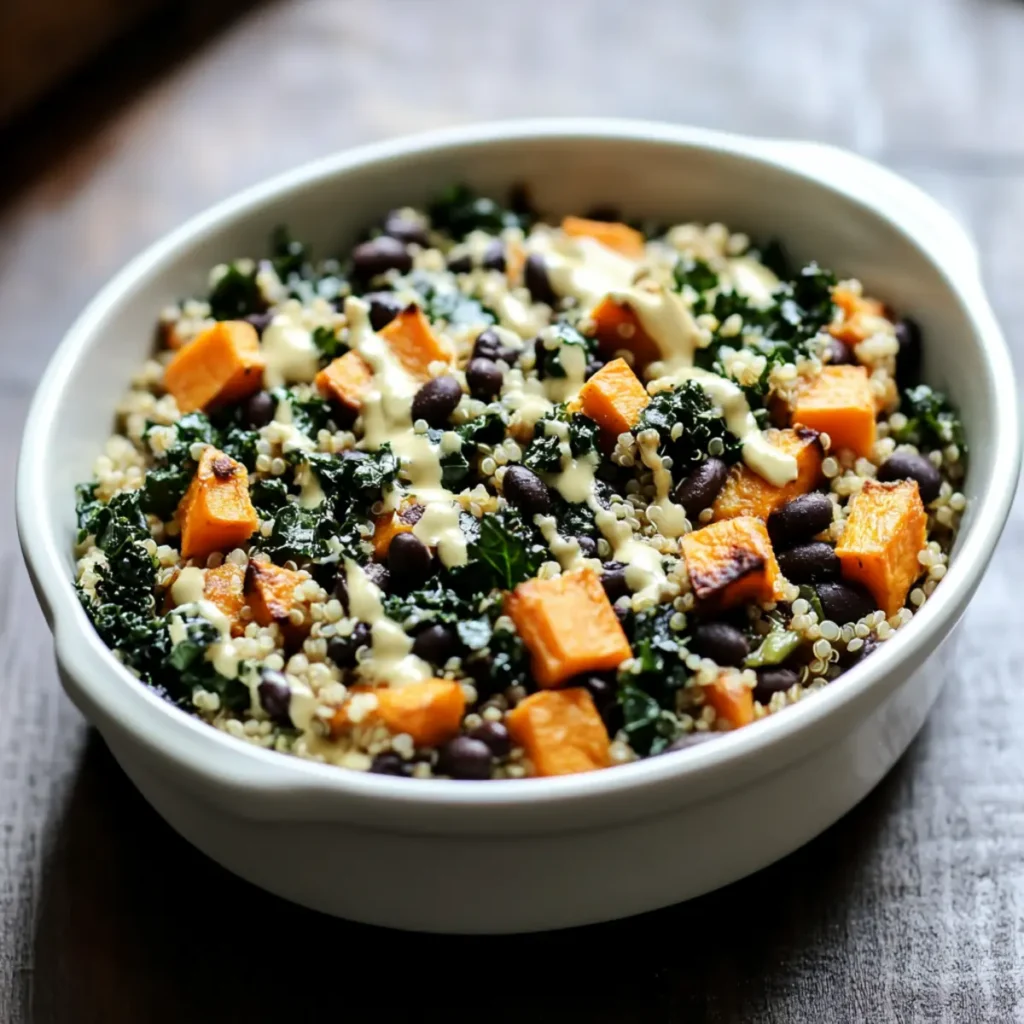 Sweet Potato Casserole with Black Beans, Kale and Quinoa