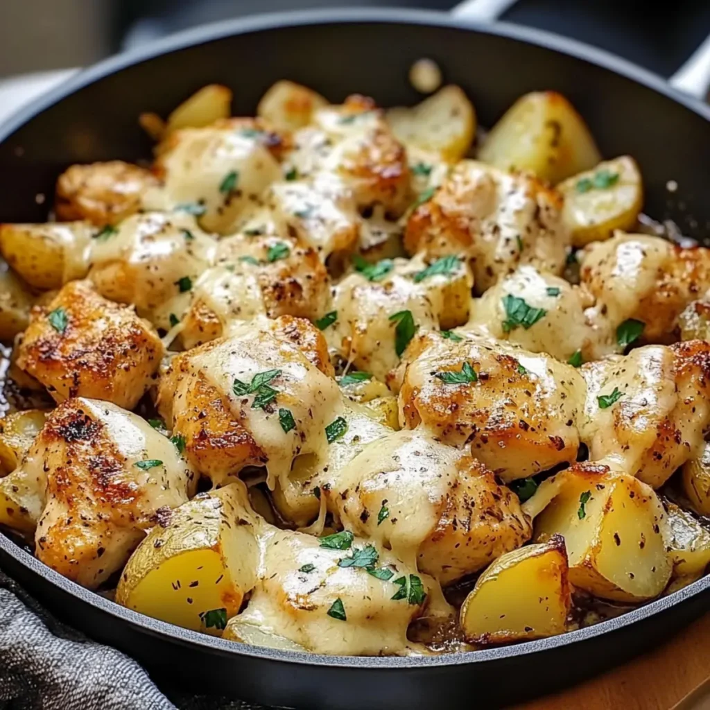 Garlic Parmesan Chicken and Potatoes Skillet