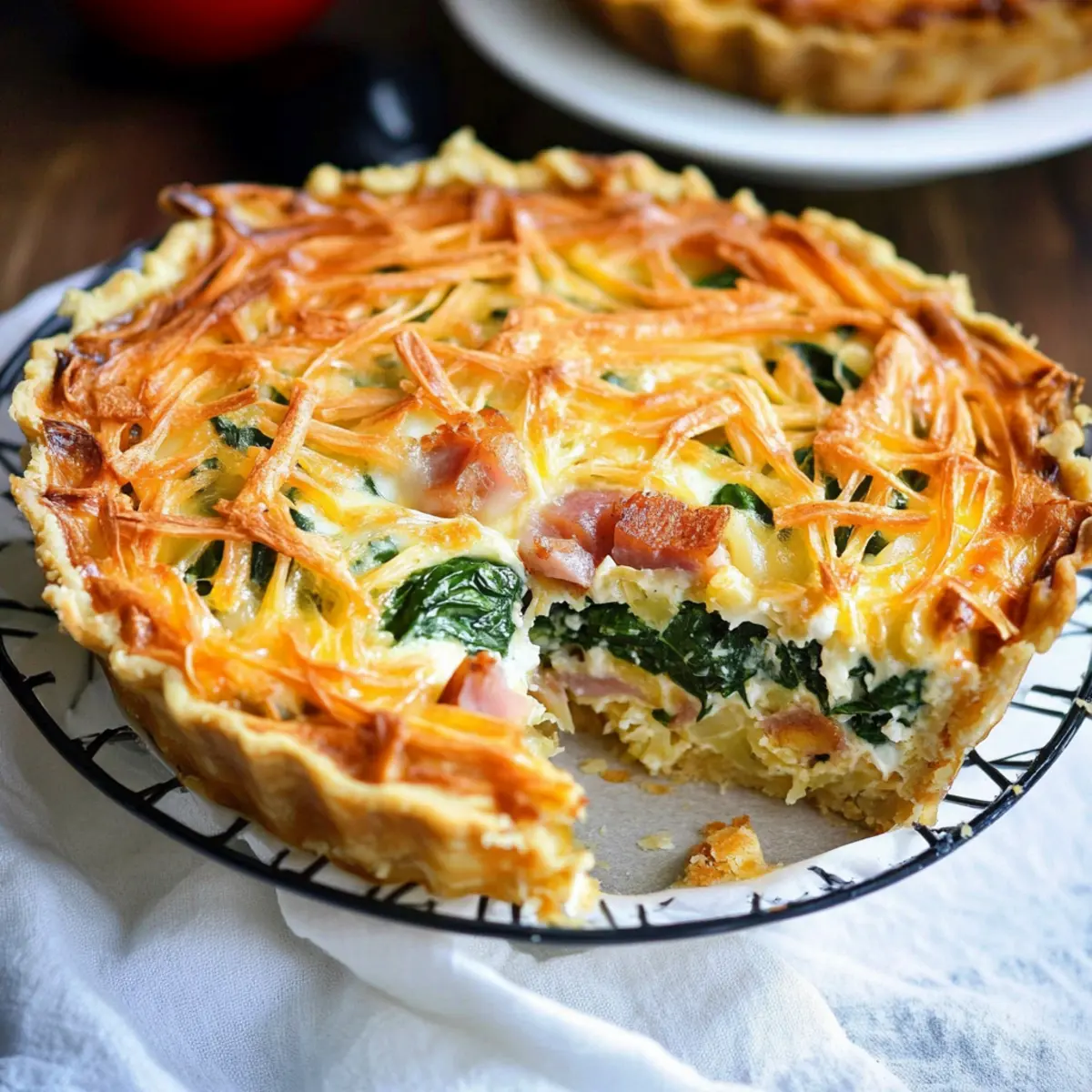 Ham Spinach Quiche with Hashbrown Crust