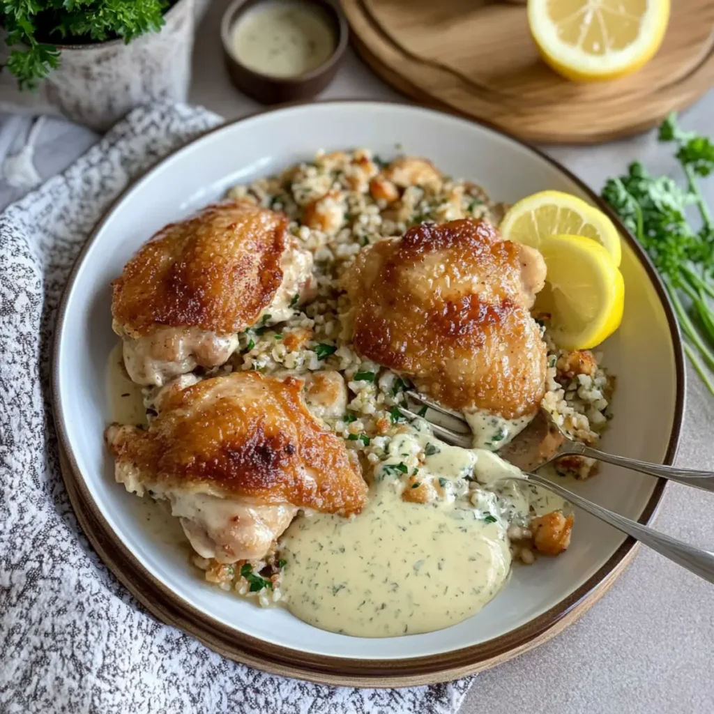 Creamy Lemon Chicken Thighs with Dijon and Parsley