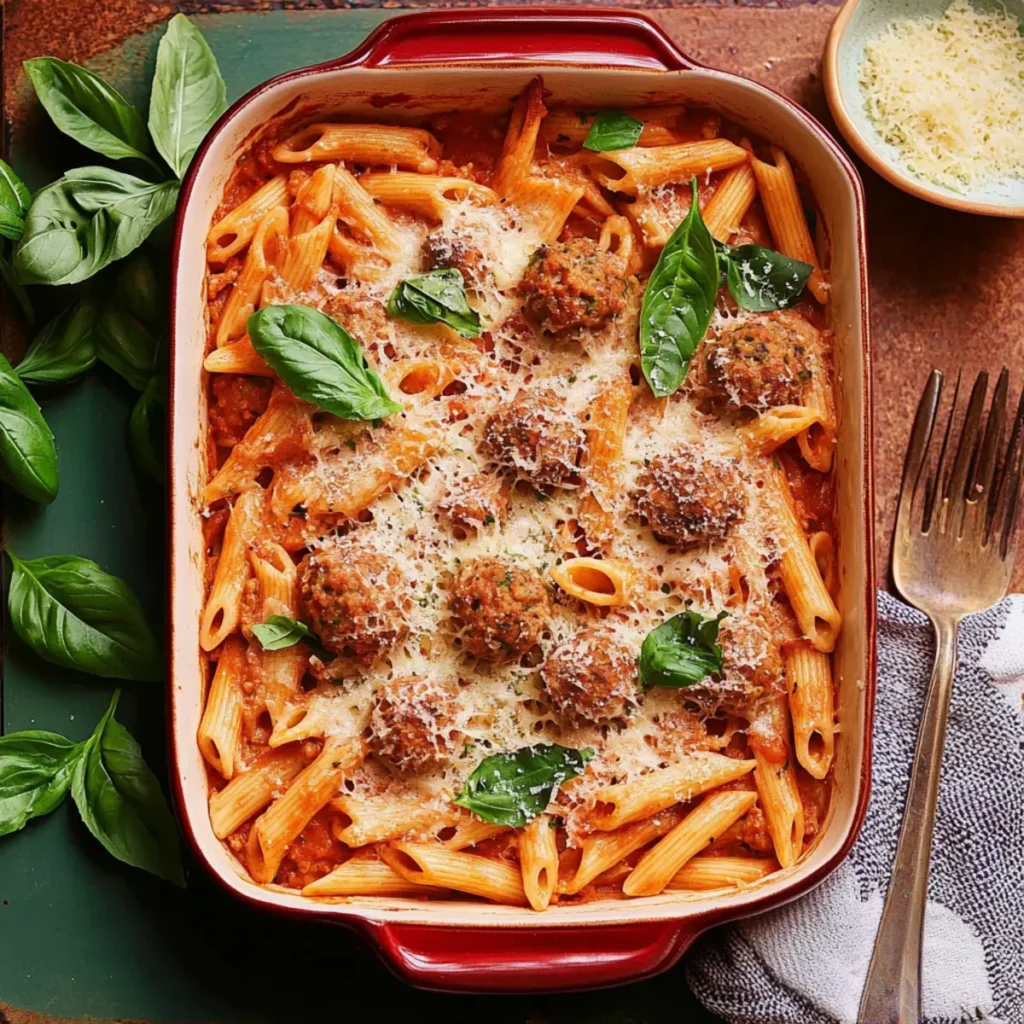 Easy Baked Penne with Meatballs