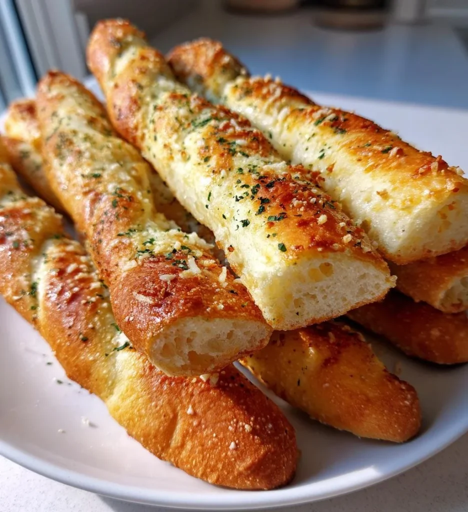 Homemade Olive Garden breadsticks displayed on a wooden table