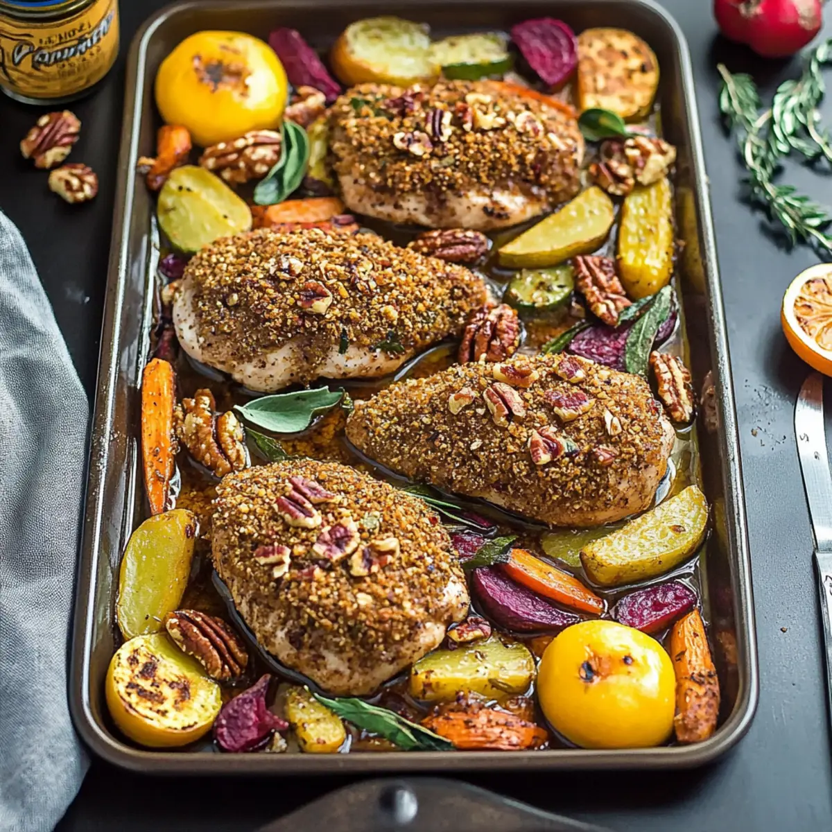 Sheet Pan Maple Pecan Crusted Chicken & Roasted Vegetables