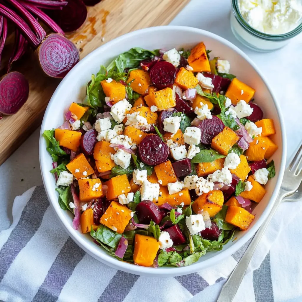 Easy Butternut Beetroot and Feta Salad