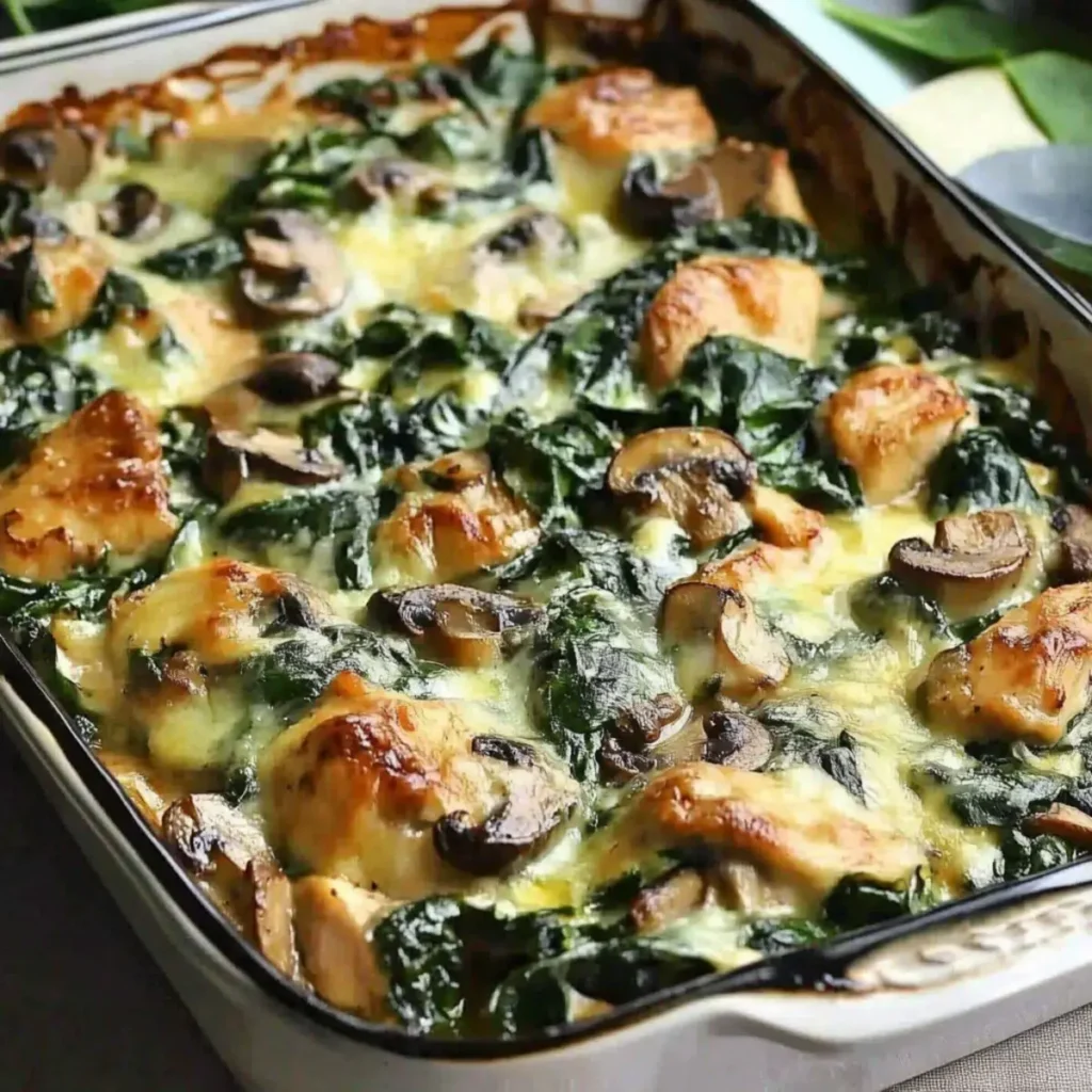 Chicken spinach and mushroom low carb oven dish