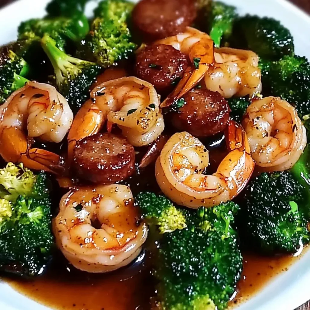 Honey Garlic Shrimp, Sausage & Broccoli - Delectable
