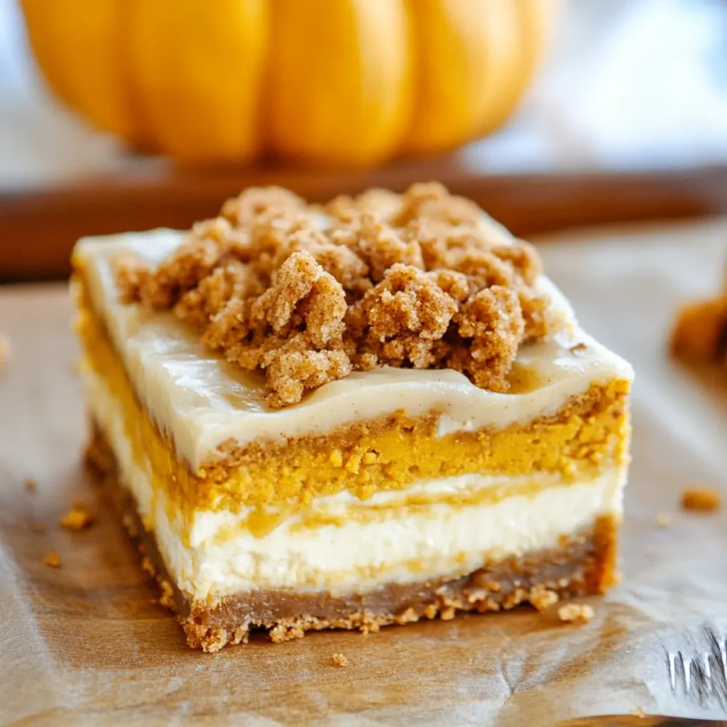 Pumpkin Cheesecake Bars Recipe (with Streusel topping)